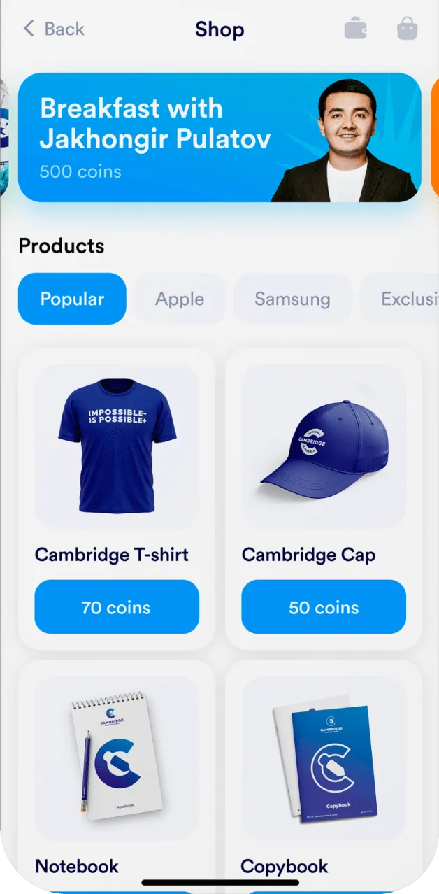 Cambridge App Shop page